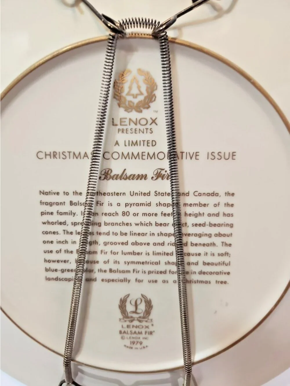 Vtg Lenox 1979 Christmas Plate Commemorative Issue Balsam Fir with Box